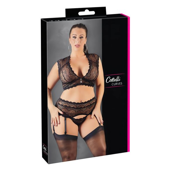 Cottelli Plus Size - Rhinestone Lace Lingerie Set (Black)