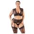 Cottelli Plus Size - Rhinestone Lace Lingerie Set (Black) - 2XL