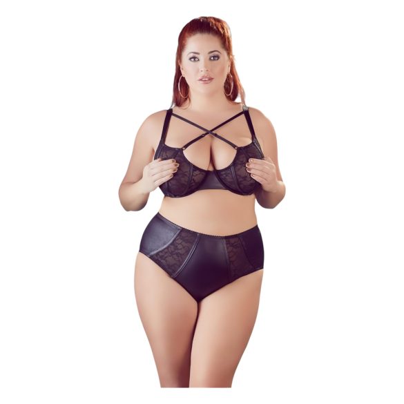 Cottelli Plus Size - Cross Strap Bra & Panty Set (Black) - 85E/L