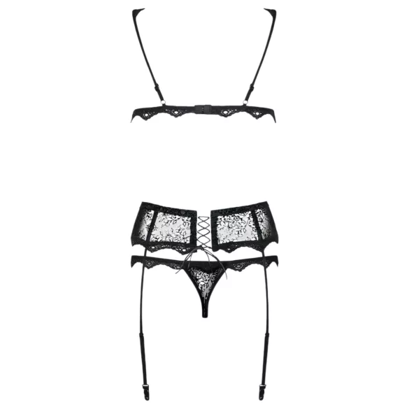 Obsessive Emperita - Black Lingerie Set with Delicate Embroidery - L/XL