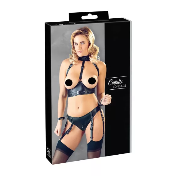 Cottelli Bondage - Shiny Black Bust Lifter Set with Cuffs