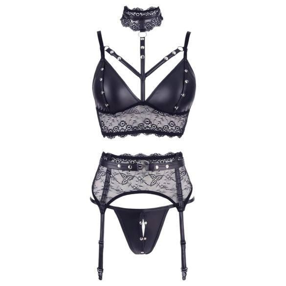 Cottelli Bondage - Lace Lingerie Set with Cuffs (Black) - L