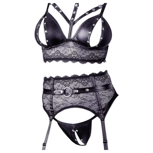 Cottelli Bondage - Lace Lingerie Set with Cuffs (Black) - XL