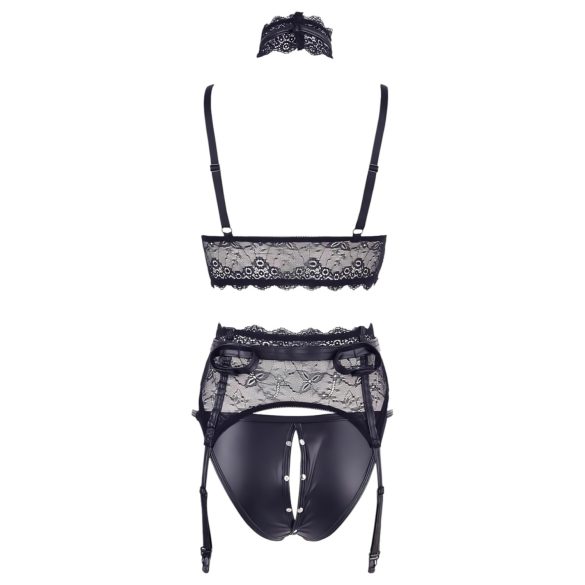 Cottelli Bondage - Lace Lingerie Set with Cuffs (Black) - XL
