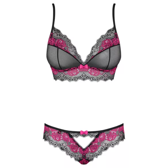 Obsessive Tulia - lace lingerie set (black‑pink)