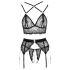Abierta Fina - Lace Lingerie Trio (Black) - L