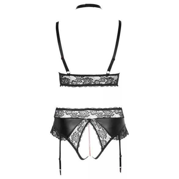 Cottelli Curves - Shiny Lingerie Set (Black) - 3XL