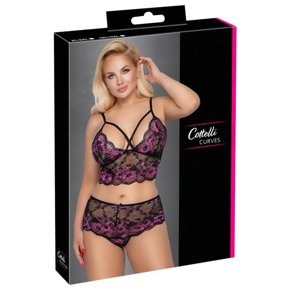 Cottelli Plus Size Floral Bra Set (Black-Purple) - 3XL/4XL