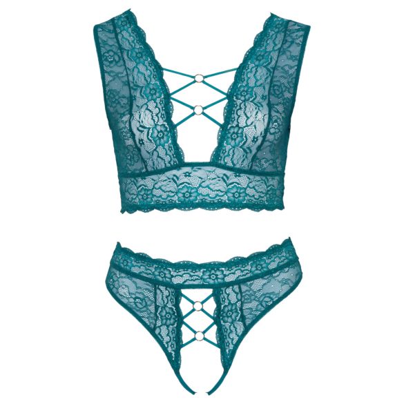 Cottelli Curves - Lace Corset Lingerie Set (Blue)