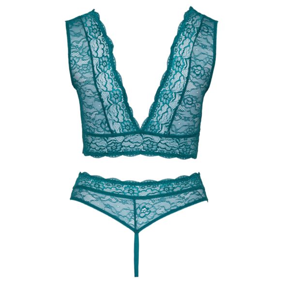Cottelli Curves - Lace Corset Lingerie Set (Blue) - 2XL