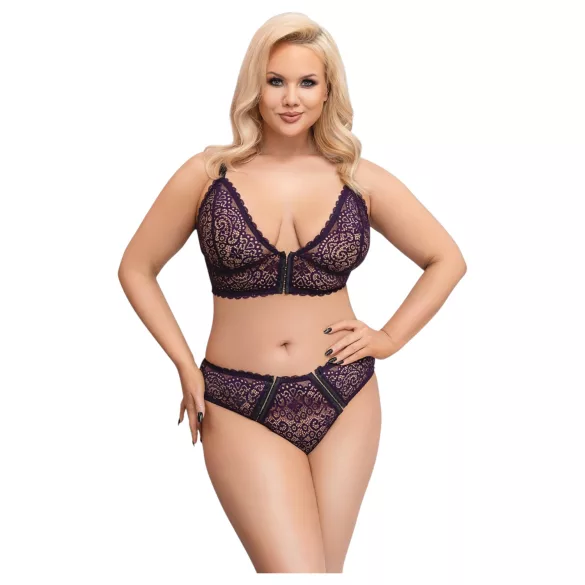 Cottelli Plus Size - Sheer Patterned Bra Set (Purple)