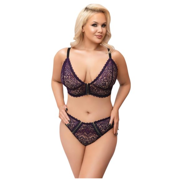 Cottelli Plus Size - Sheer Patterned Bra Set (Purple)