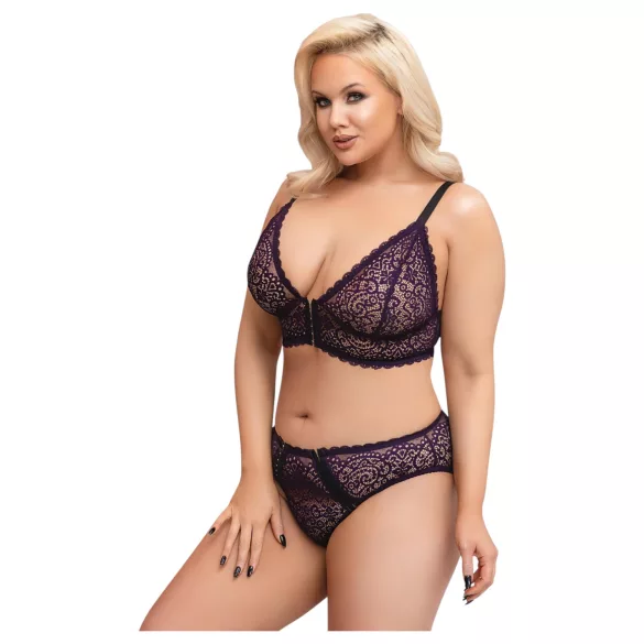 Cottelli Plus Size - Sheer Patterned Bra Set (Purple)