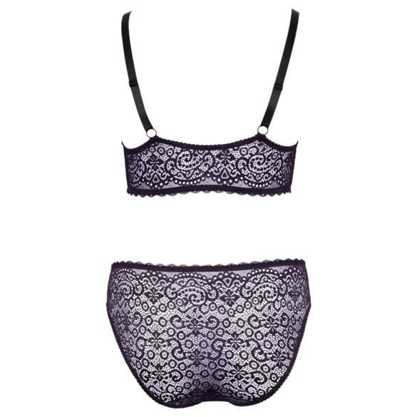 Cottelli Plus Size - Sheer Patterned Bra Set (Purple)