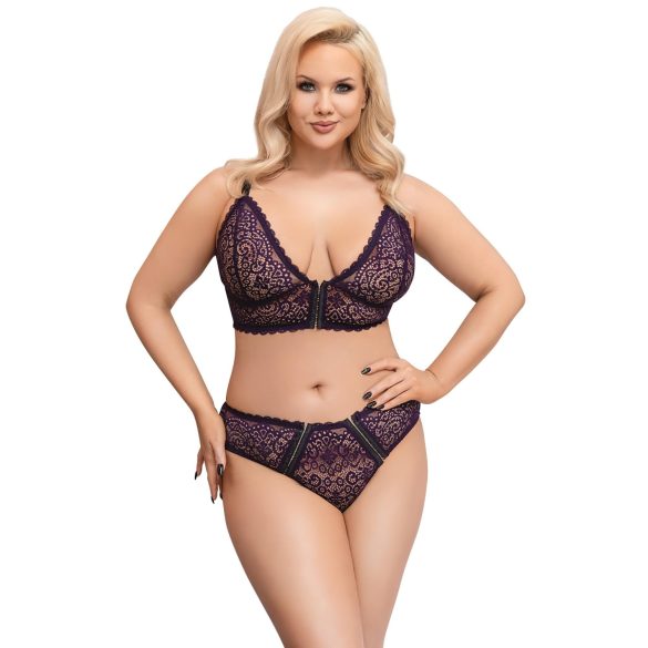 Cottelli Plus Size - Sheer Patterned Bra Set (Purple) - 2XL