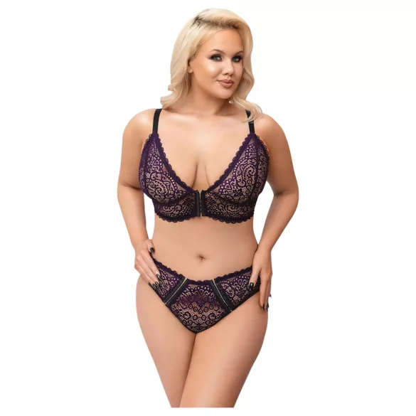 Cottelli Plus Size - Sheer Patterned Bra Set (Purple) - 2XL