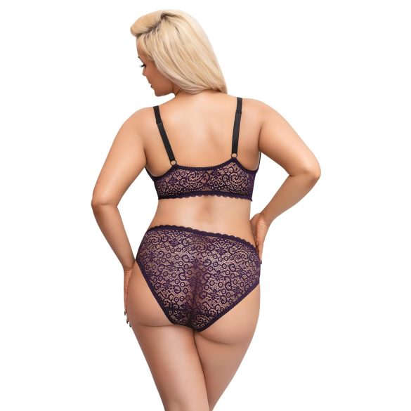Cottelli Plus Size - Sheer Patterned Bra Set (Purple) - 2XL