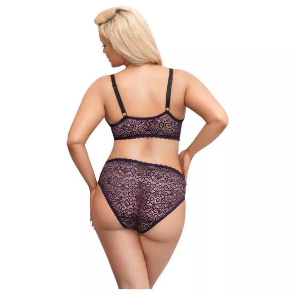 Cottelli Plus Size - Sheer Patterned Bra Set (Purple) - 2XL