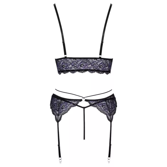 Cottelli - 3-Piece Lace Lingerie Set (Black-Violet) - L