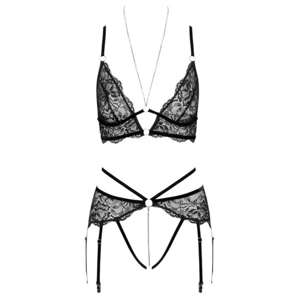 Abierta Fina - Black Lace Open Bra Set