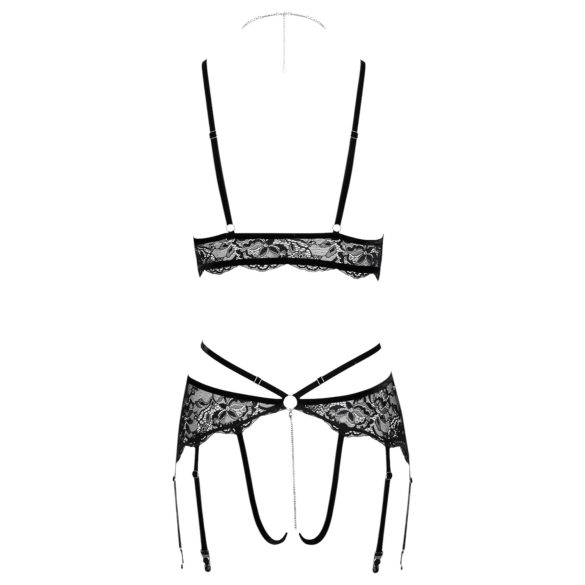 Abierta Fina - Black Lace Open Bra Set - L