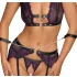 Cottelli Bondage - Lingerie Set with Handcuffs (Black-Purple) - L