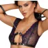 Cottelli Bondage - Lingerie Set with Handcuffs (Black-Purple) - L