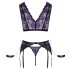 Cottelli Bondage - Lingerie Set with Handcuffs (Black-Purple) - L