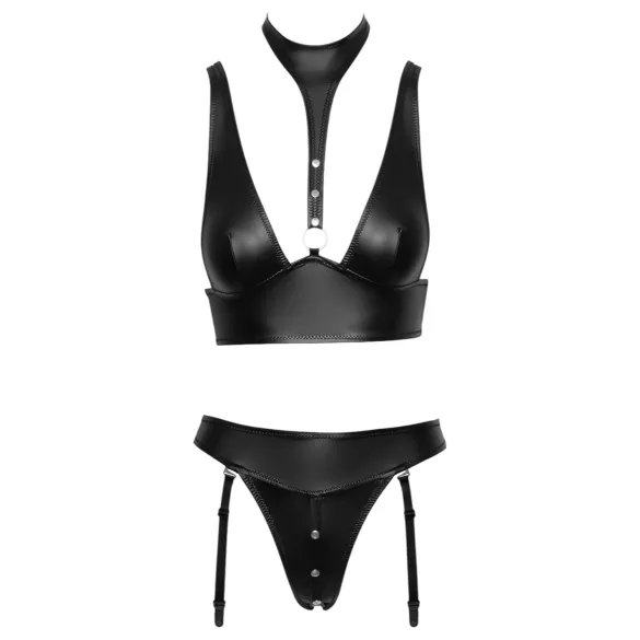 Cottelli Bondage - Shiny Black Bra Set with Cuffs