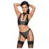 Cottelli Bondage - Shiny Black Bra Set with Cuffs - M