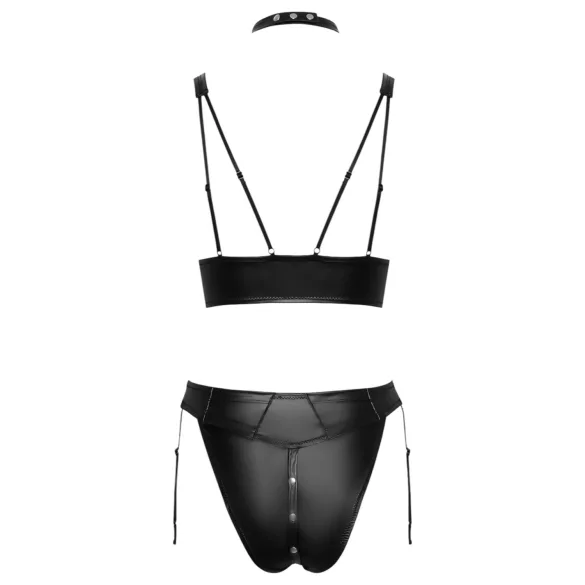 Cottelli Bondage - Shiny Black Bra Set with Cuffs - M