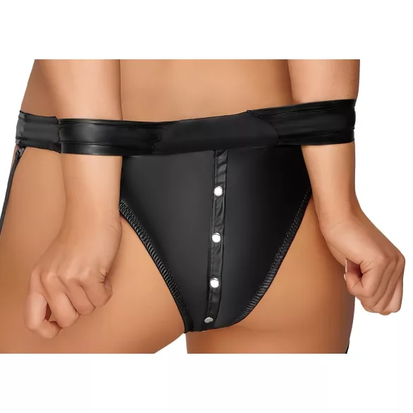 Cottelli Bondage - Shiny Black Bra Set with Cuffs - M