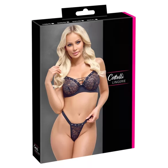 Cottelli Party - Lace-Up Bra Set (Black) - 80B/M