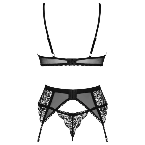 Obsessive Chemeris - bra set with suspender belt (black) - XL/XXL