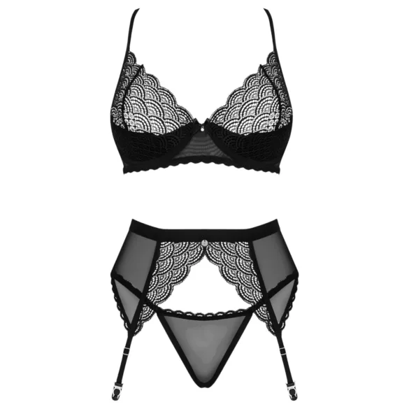 Obsessive Chemeris - bra set with suspender belt (black)