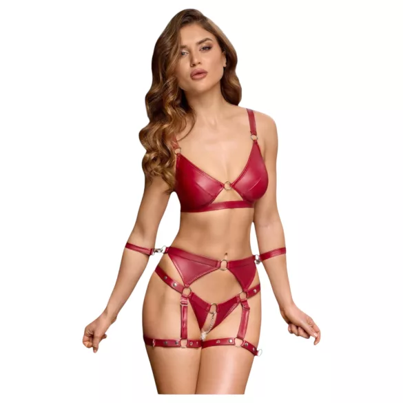 Cottelli Bondage - Shiny Red Bra Set & Handcuffs - M