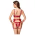 Cottelli Bondage - Shiny Red Bra Set & Handcuffs - XL