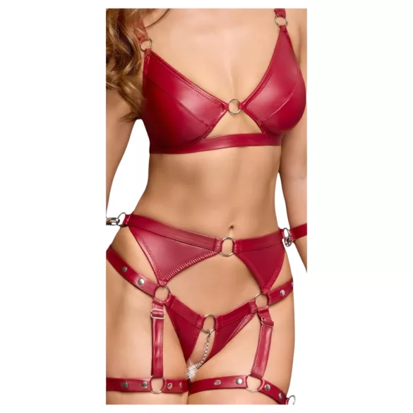 Cottelli Bondage - Shiny Red Bra Set & Handcuffs - XL