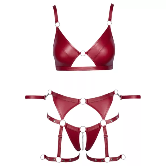 Cottelli Bondage - Shiny Red Bra Set & Handcuffs - XL