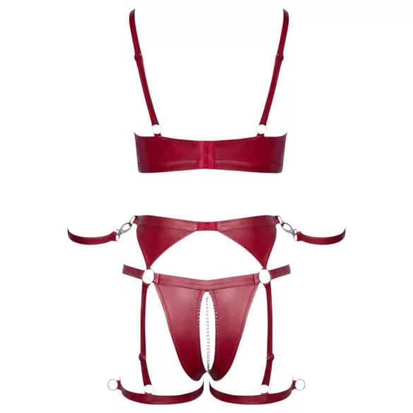 Cottelli Bondage - Shiny Red Bra Set & Handcuffs - XL