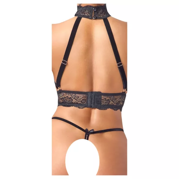 Abierta Fina - Chain Open Lingerie Set (Black) - M