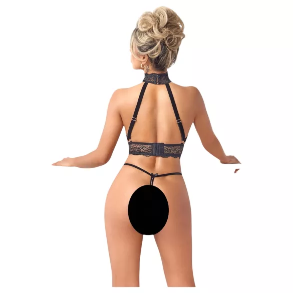 Abierta Fina - Chain Open Lingerie Set (Black) - M