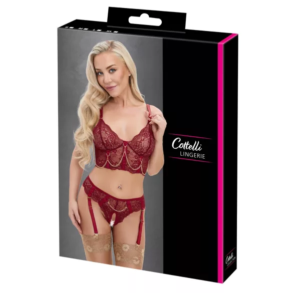Cottelli - two‑piece lace suspender set (red) - L