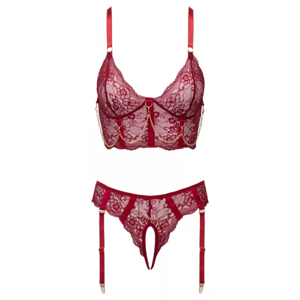 Cottelli - two‑piece lace suspender set (red) - L