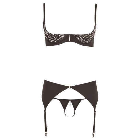Abierta Fina - Sparkling Stone Lingerie Set (Black) - 80C/M