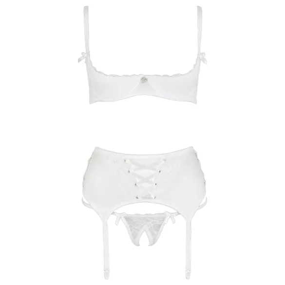 Cottelli - Lace-Up Lifting Bra Set (White) - 80B/M