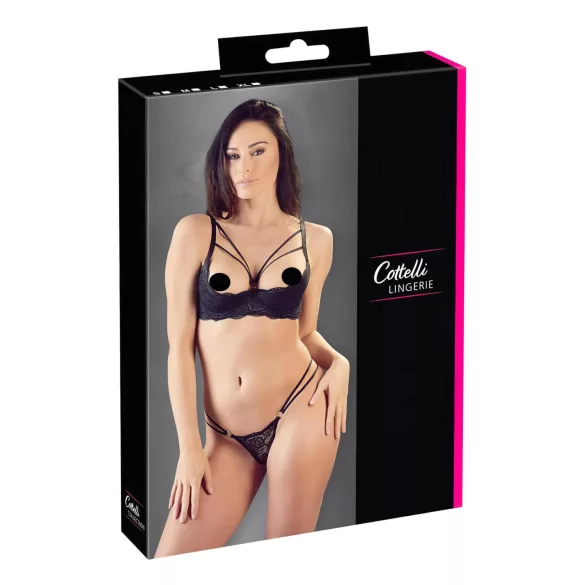 Cottelli - Strappy Ring Bra and Thong Set (Black) - 85B/L