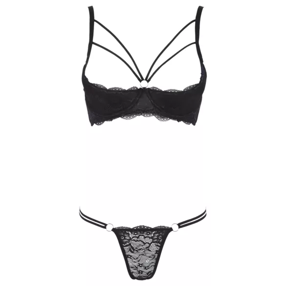 Cottelli - Strappy Ring Bra and Thong Set (Black) - 85C/L