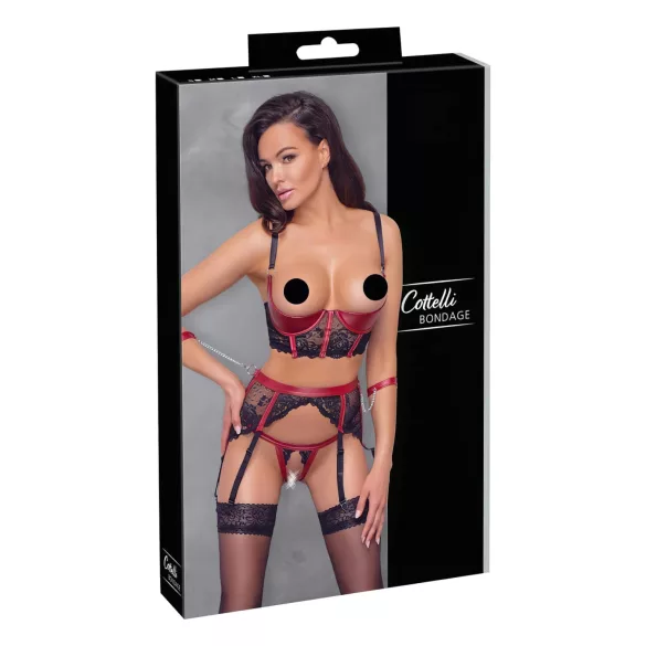 Cottelli Bondage - Matte Lace Shelf Bra Set (Red) - XL