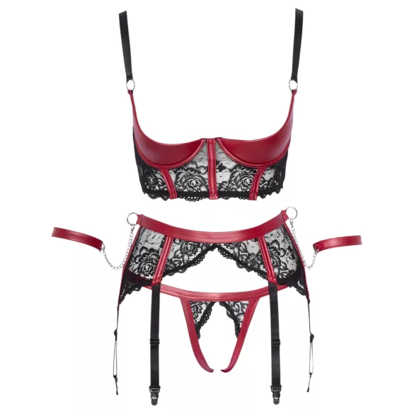 Cottelli Bondage - Matte Lace Shelf Bra Set (Red) - XL